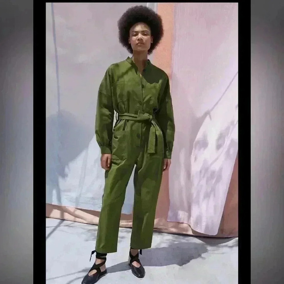 Apiece Apart Green Kiva Levante Jumpsuit Pant Flight Suit Belted Women’s 4 Vogue - Picture 14 of 14